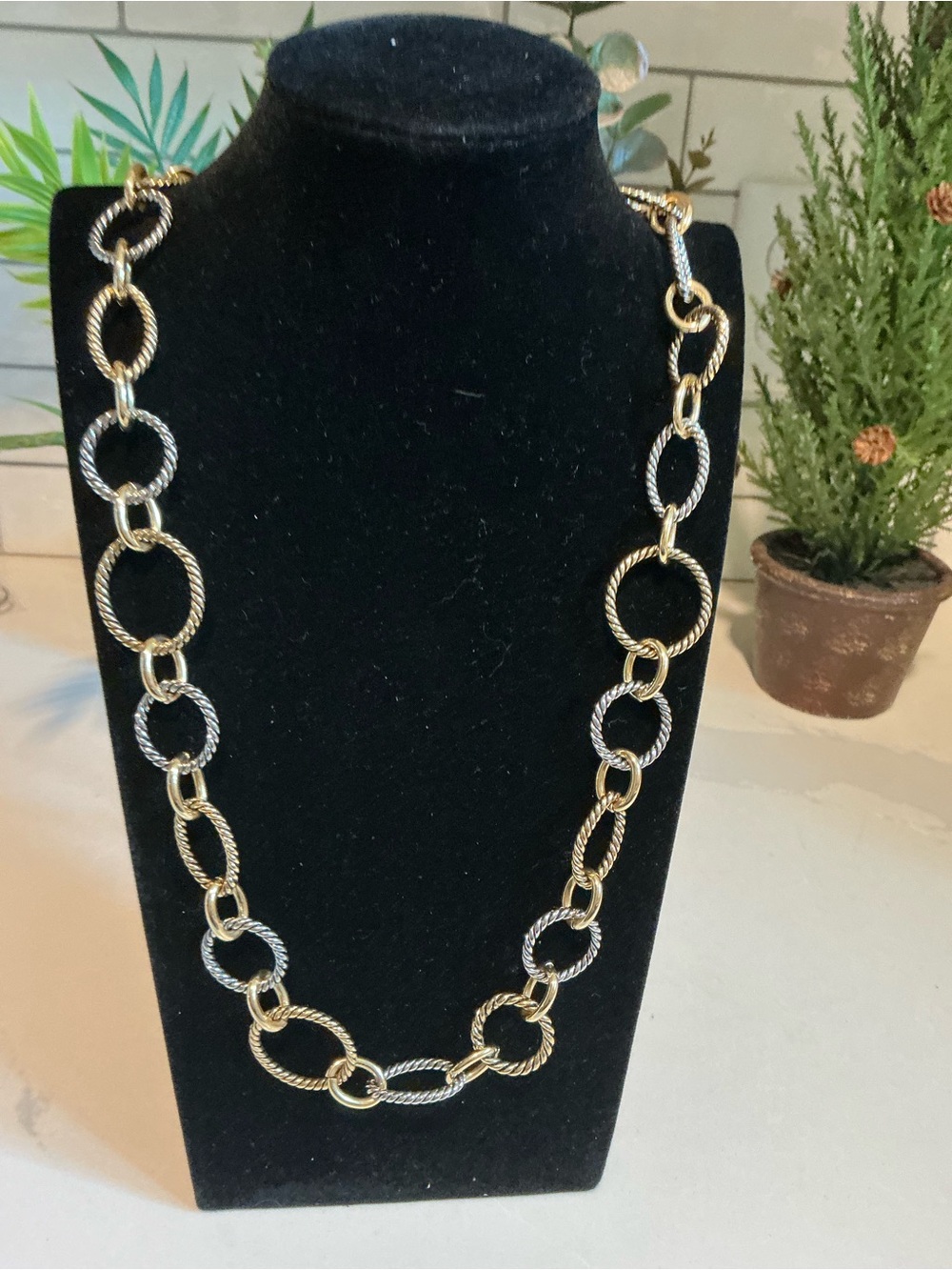 Elegant Two-Tone Gold and Silver Rope-Link Necklace